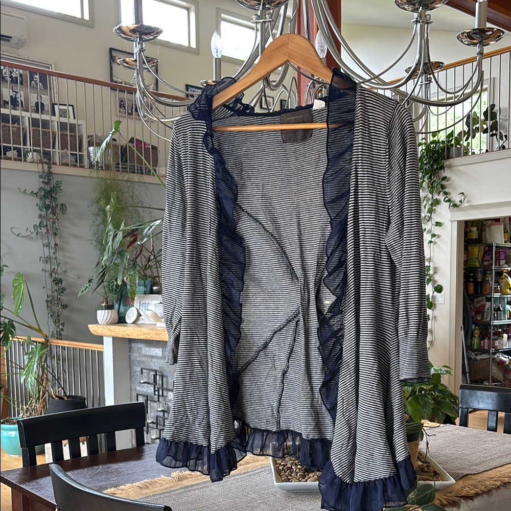 Anthropologie White and Blue Cardigan Sweater